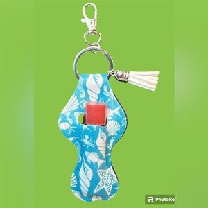 Seashells Blue And White Chapstick Lipstick Holder Keychain
